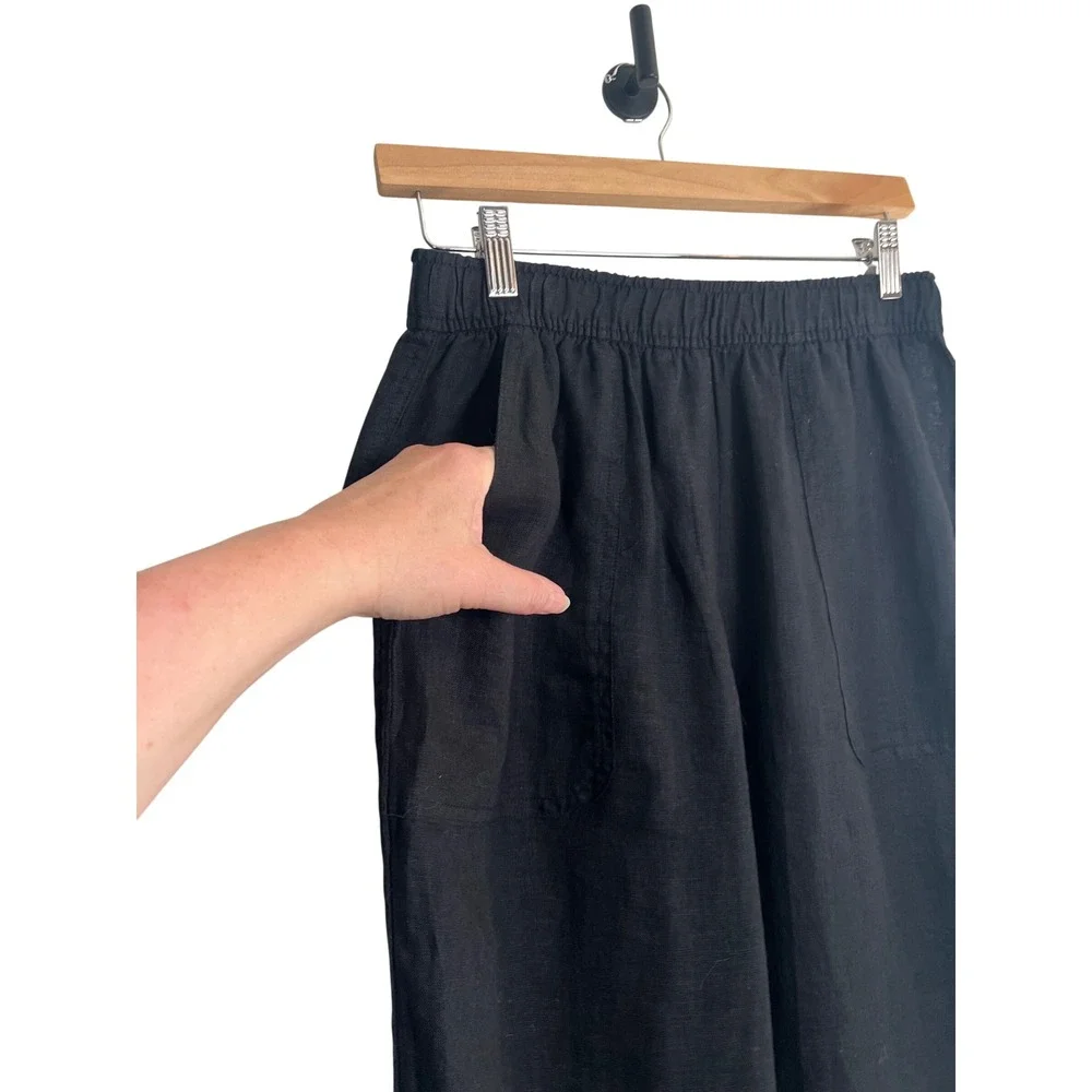 Zara Black Linen Blend Wide Leg Elastic Waist Pants Small Casual Coastal